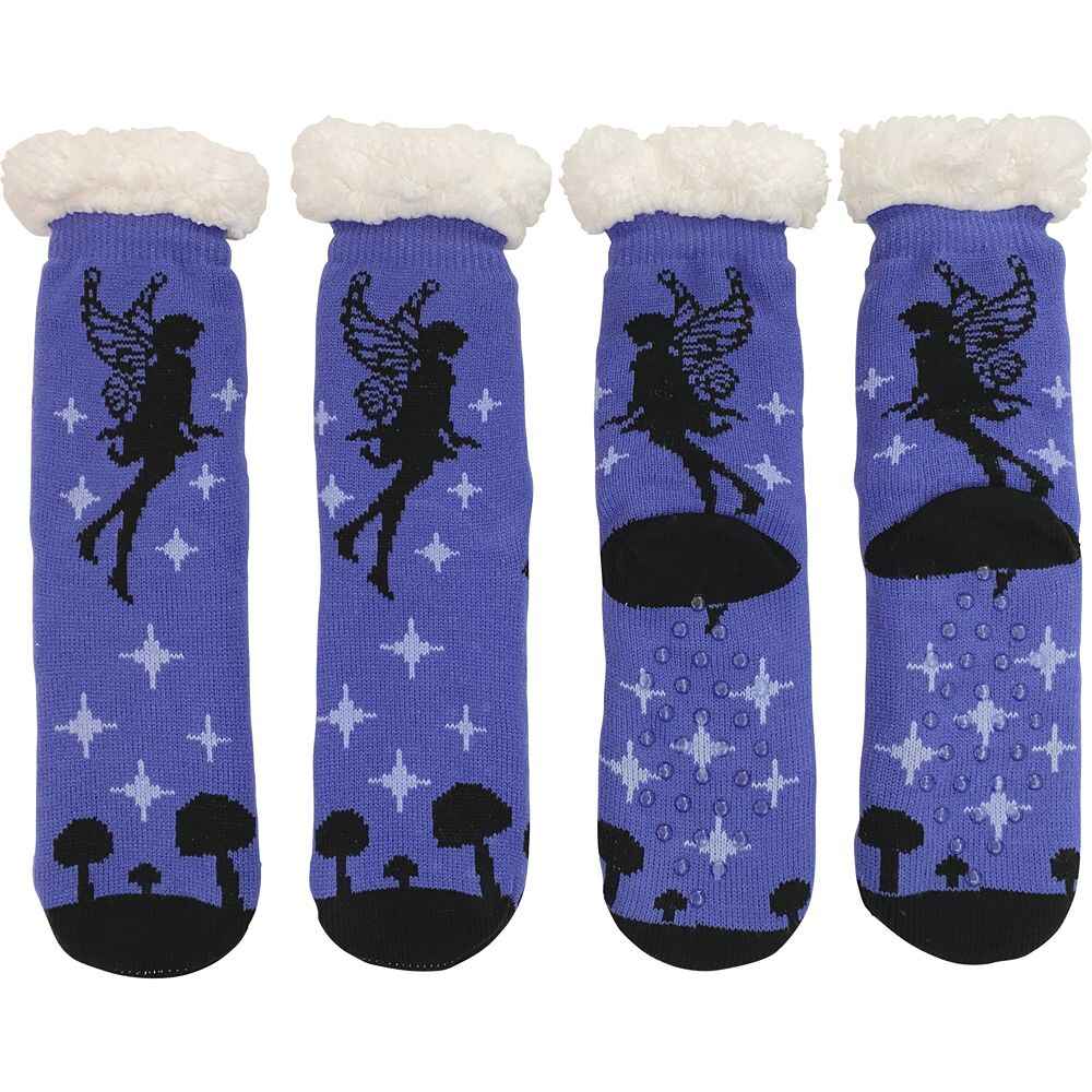 Socks Fairy In Night Sky Blue Sherpa Lined Socks