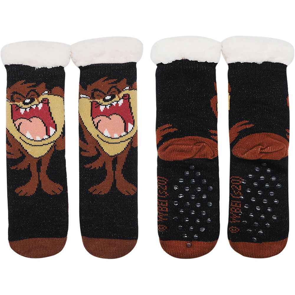 Socks Looney Tunes Taz Black Sherpa Lined Socks