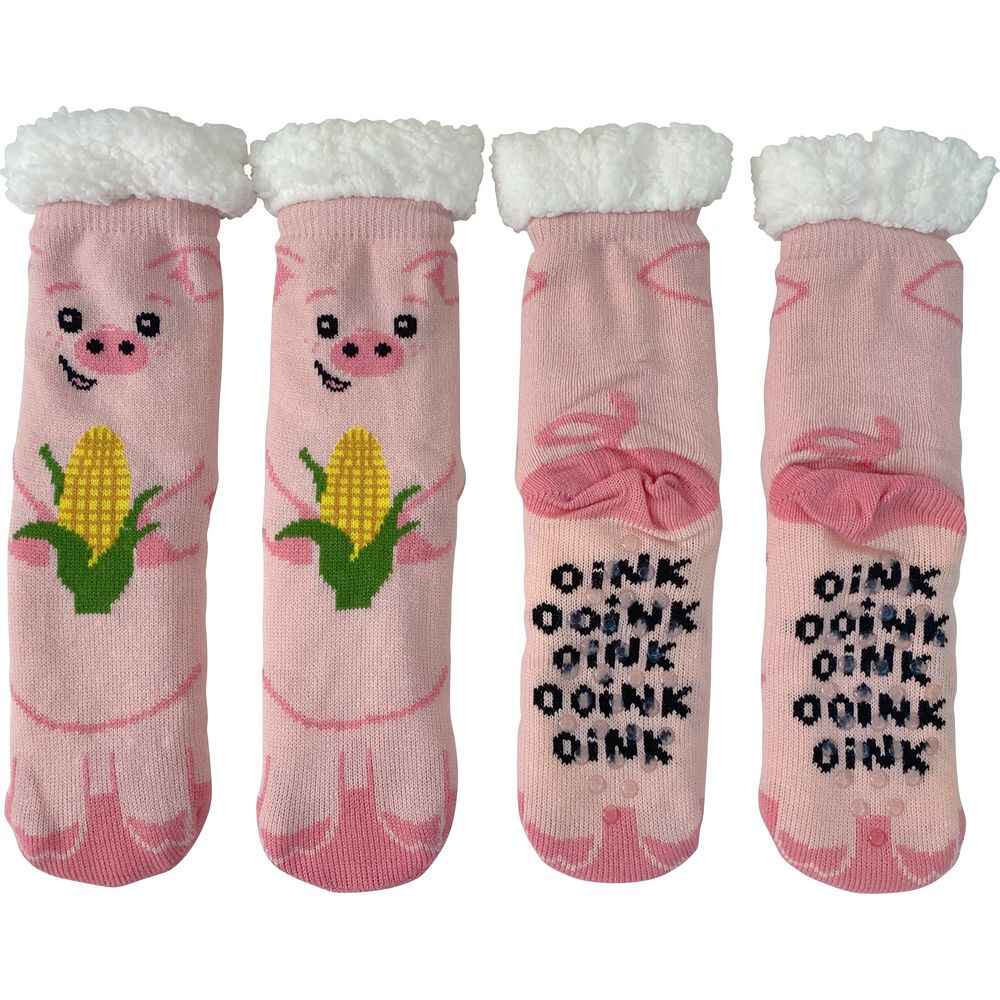 Socks Animal Pig Pink Sherpa Lined Socks