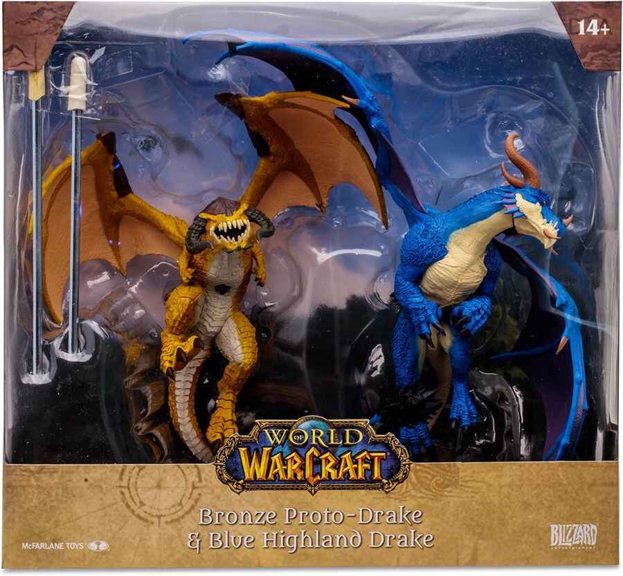 World of Warcraft Bronze Proto-Drake and Blue Highland Drake Dragons 2-Pack 1:12 Scale Posed Figure