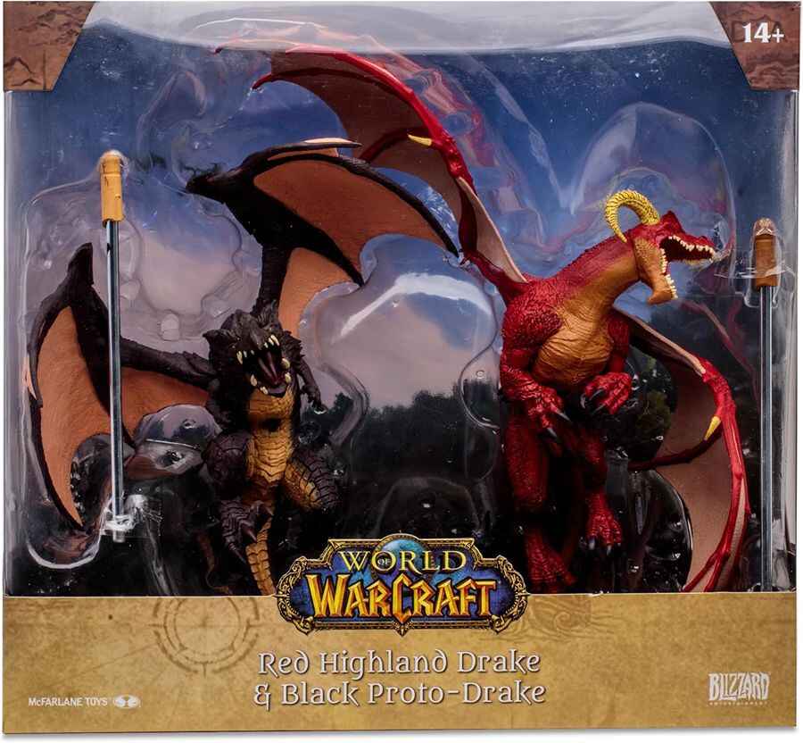 World of Warcraft Red Highland: Drake and Black Proto-Drake Dragons 2-Pack 1:12 Scale Posed Figure