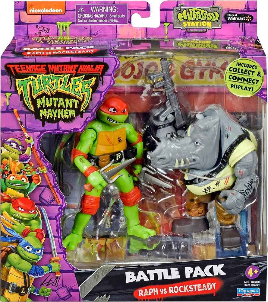 Teenage Mutant Ninja Turtles Mutant Mayhem 4.5 Inch 2-Pack Action Figure - Raphael Vs Rocksteady