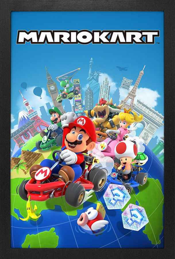 Wall Art Super Mario (Mario Kart) Globe 12" x 18" Framed Poster Print