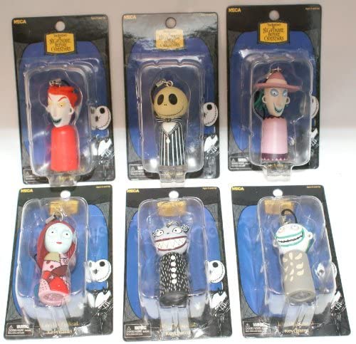 NECA NBX Nightmare Before Christmas 6 piece set of Light-up Keychains Jack Sally Lock Shock Barrel Scary Teddy - figurineforall.com