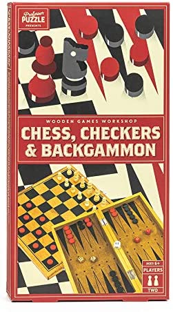 Wooden Chess, Checkers & Backgammon - Portable Three in One Combination Game Set - Checkers, Chess & Backgammon Set by Professor Puzzle. - figurineforall.com