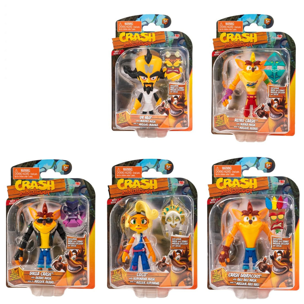 Crash Bandicoot Set of 5 (Coco, Crash Aku Aku, Dr. NEO, Biker Crash, Retro Crash) 5 Inch Action Figure Wave 1 - figurineforall.com