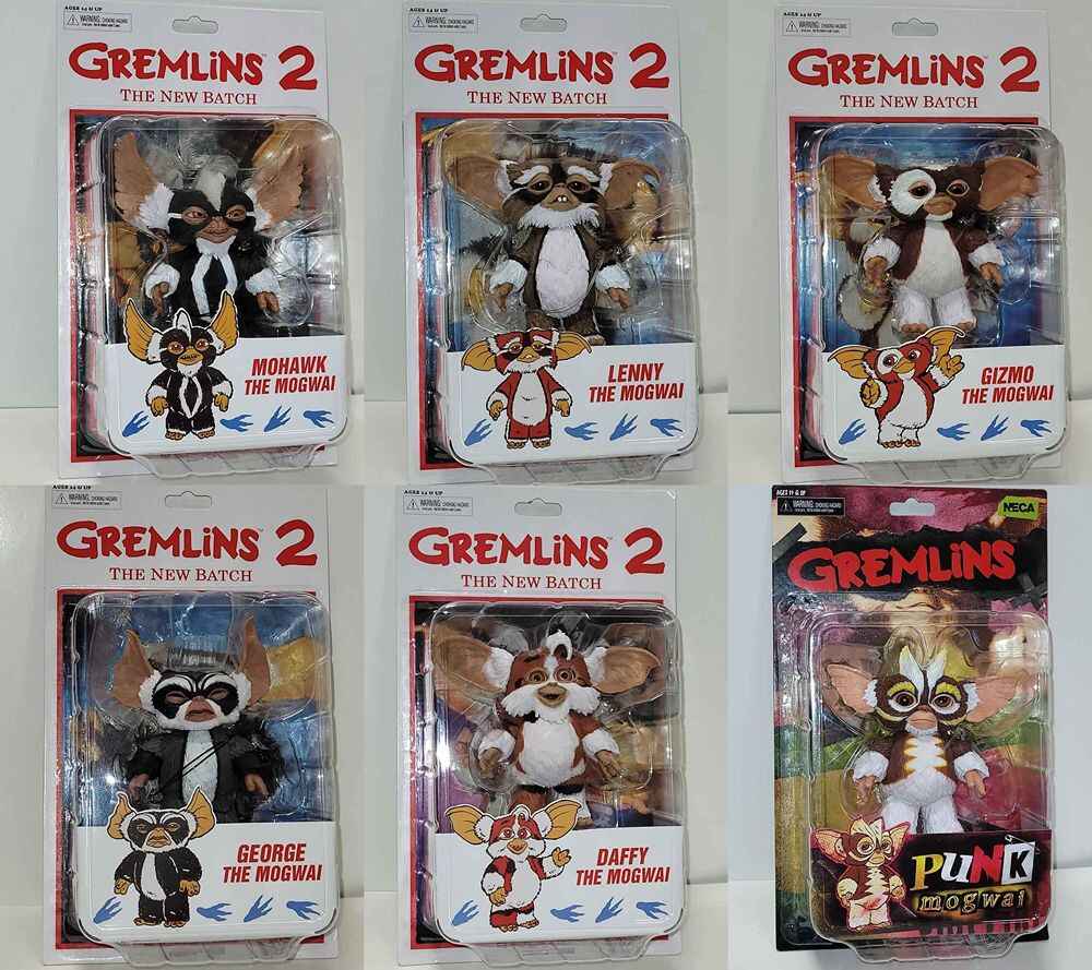 Gremlins Mogwai Reissue Blister Card - Set of 6 (Gizmo George Mohawk Punk Lenny Daffy)  4 Inch Action Figure