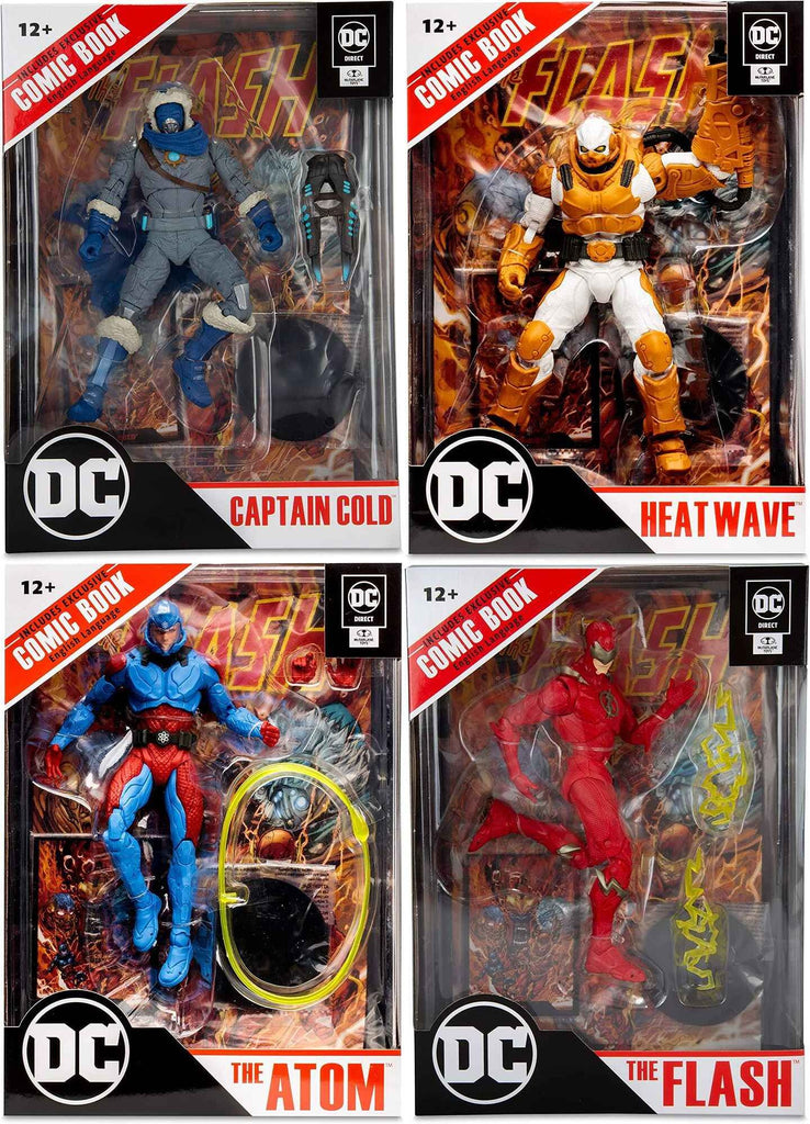 DC Multiverse Comics Page Punchers The Flash - Set of 4 (Flash Atom Heat Wave Captain Cold) 7 Inch Action Figure
