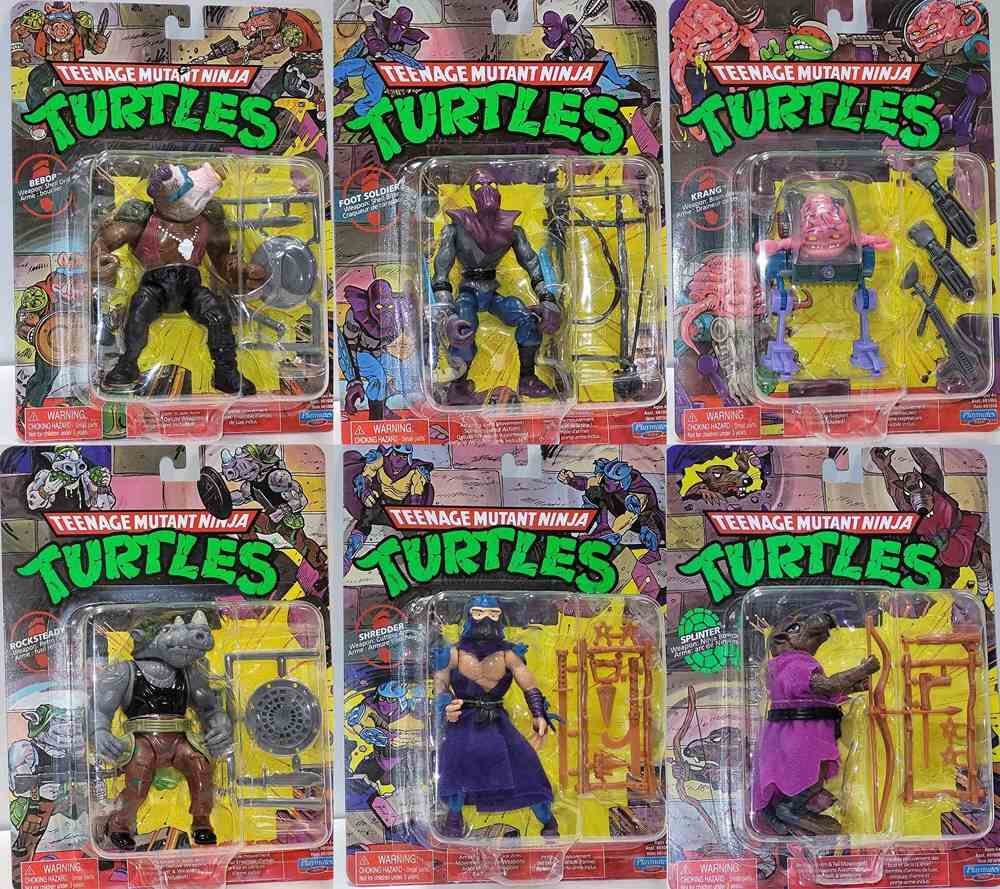 Teenage Mutant Ninja Turtles Classic Basic Retro 4 Inch Action Figure - Set of 6 (Rocksteady, Bebop, Shredder, Splinter, Krang, Foot Soldier)